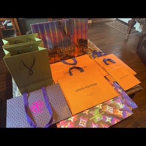 Gucci, Louis Vuitton, & Tory Burch shopping bags
